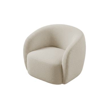 A modern armchair with a rounded, upholstered form. It features a plush, textured fabric and a low profile, creating a cozy and inviting appearance. — 3D model (AI enhanced source)