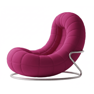 A modern armchair with a rounded, upholstered seat and backrest, featuring a quilted pattern. It is supported by a minimalist metal base. — 3D model (AI enhanced source)