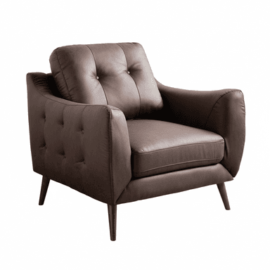 A dark brown tufted armchair with a mid-century modern aesthetic, upholstered in leather or faux leather and supported by tapered wooden legs. — 3D model (AI enhanced source)