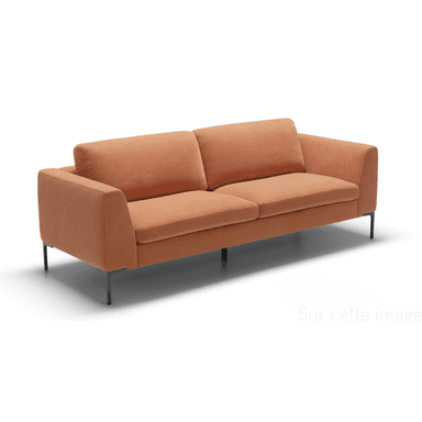 A modern, upholstered sofa with a clean-lined design. It features two seat cushions and two back cushions, with slightly sloped armrests. The sofa is supported by slim, dark metal legs. — 3D model (AI enhanced source)