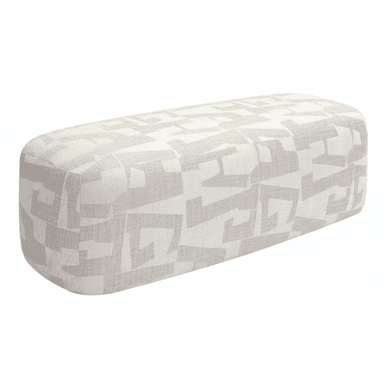 A contemporary rectangular upholstered bench featuring soft, rounded edges and a distinctive geometric pattern in light beige and off-white. The piece is fully upholstered and appears to rest directly on the floor without visible legs. — 3D model (AI enhanced source)