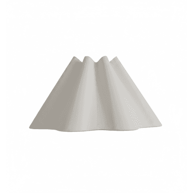 A contemporary pendant light featuring a folded or pleated shade. The shade appears to be made of a translucent material, possibly glass or resin, with a matte white finish. The pleats create a dynamic, organic form that diffuses light softly. The base, where the shade attaches to the suspension system, is not visible in this image, but the overall design suggests a modern, minimalist aesthetic. — 3D model (AI enhanced source)