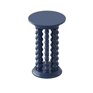 A compact accent table with a round top and base, supported by multiple bobbin-turned legs, all finished in a uniform navy blue color. — 3D model (AI enhanced source)