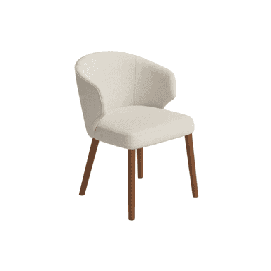 An upholstered armchair featuring a rounded, continuous backrest that flows into integrated armrests. The seat is padded, and the chair is supported by four splayed, tapered wooden legs. — 3D model (AI enhanced source)