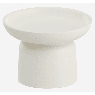 A modern, pedestal-style side table with a wide, shallow, bowl-shaped top and a cylindrical base. The overall form is minimalist and sculptural. — 3D model (AI enhanced source)
