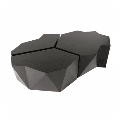 A dark, multi-part coffee table featuring a geometric, faceted design composed of multiple polygonal units. — 3D model (AI enhanced source)