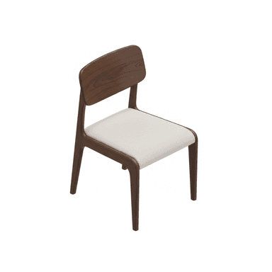 A modern dining side chair featuring a dark walnut-stained wood frame and a light beige upholstered seat. The chair has a curved backrest and slightly tapered legs, exuding a minimalist and contemporary aesthetic. — 3D model (AI enhanced source)