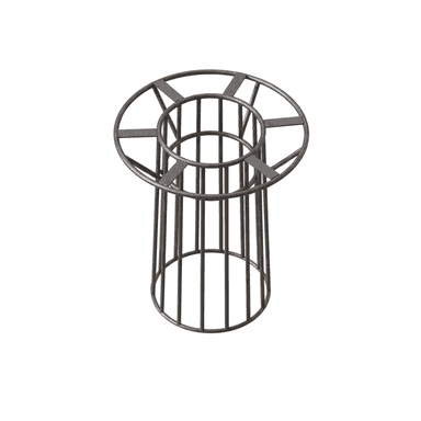 A cylindrical, open-cage metal structure designed to serve as a base, likely for a small table or a plant stand. It features a dark finish and an industrial aesthetic. — 3D model (AI enhanced source)