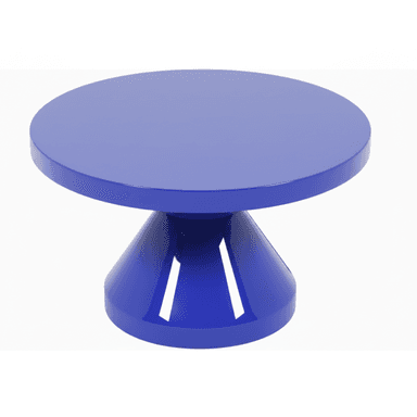 A compact round table with a bold, glossy royal blue finish and a distinctive conical pedestal base. — 3D model (AI enhanced source)