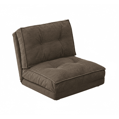 A low-profile, brown corduroy floor lounge chair featuring button-tufted detailing on both its seat and backrest, designed for casual, comfortable seating. — 3D model (AI enhanced source)