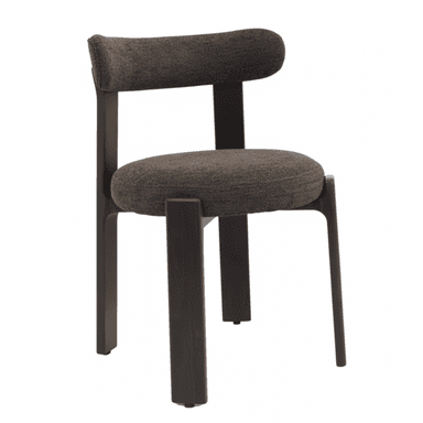 An armless chair featuring a dark brown or black frame with a rounded, upholstered seat and a separate, curved upholstered backrest. The frame's design includes thick, rectangular front legs and more slender, angled rear legs, providing a distinct modern aesthetic. The upholstery is a dark, textured fabric. — 3D model (AI enhanced source)