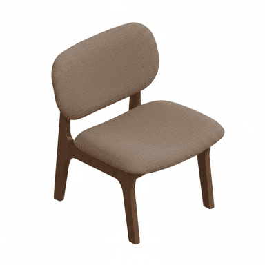 An armless chair with a dark wood frame and upholstered seat and backrest in a light beige fabric. The chair features a minimalist design with a curved back. — 3D model (AI enhanced source)
