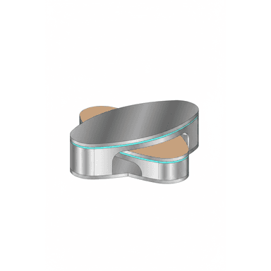 A modern multi-tiered coffee table featuring an elliptical metallic top surface and a wooden lower tier, both supported by a curved, polished silver base. A subtle light blue LED strip accentuates the base's edge. — 3D model (AI enhanced source)