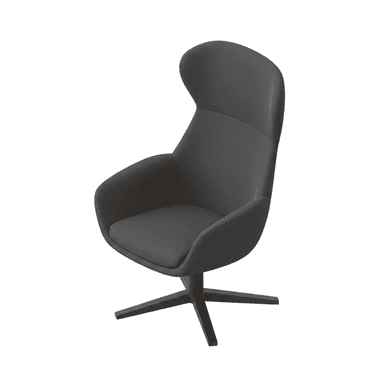 A modern armchair with a high, curved backrest and a plush seat. It features a swivel base with four splayed legs. — 3D model (AI enhanced source)