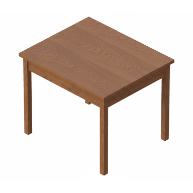 A simple, rectangular wooden table with a medium brown finish, featuring a flat tabletop and four straight, sturdy legs. — 3D model (AI enhanced source)