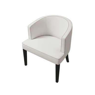 An off-white upholstered tub-style armchair with dark tapered legs and light grey contrasting piping. — 3D model (AI enhanced source)