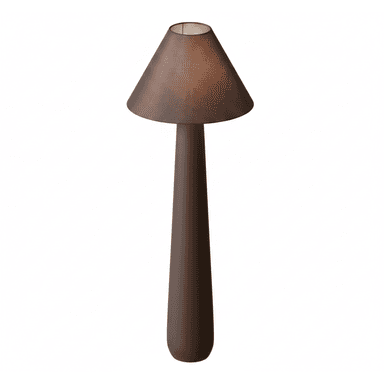 A modern floor lamp featuring a tapering conical base and a matching conical fabric shade, all in a matte dark brown finish. — 3D model (AI enhanced source)