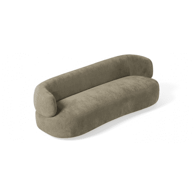 An organically shaped, armless sofa upholstered in a taupe fabric, featuring a single continuous curve for both the backrest and seating area, designed for modern interiors. — 3D model (AI enhanced source)