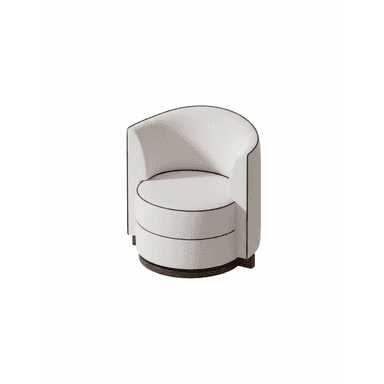 An upholstered barrel-shaped chair featuring a swivel base and contrast piping. — 3D model (AI enhanced source)
