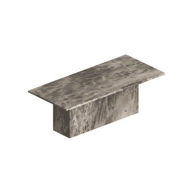 A rectangular coffee table with a monolithic pedestal base. The tabletop and base are constructed from marble with a visually striking veined pattern. — 3D model (AI enhanced source)
