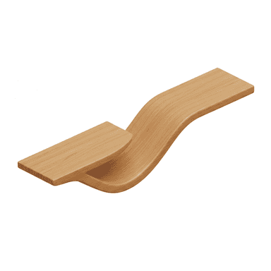 A single piece of light-toned wood, bent into an S-shaped, organic form, with a flat surface extending to create a modern, wall-mounted shelf. — 3D model (AI enhanced source)