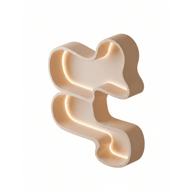 An organic, wave-shaped wall-mounted shelving unit in a light beige or cream color, featuring integrated LED lighting strips along the interior curves. The unit has multiple fluidly shaped compartments designed for display or storage, presenting a modern and sculptural aesthetic. — 3D model (AI enhanced source)