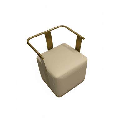 A compact, modern accent chair featuring a square, cream-colored upholstered seat and back. The defining element is a U-shaped brass-toned metal frame that serves as integrated armrests and wraps around to support the low backrest. The chair has a sleek, minimalist aesthetic. — 3D model (AI enhanced source)
