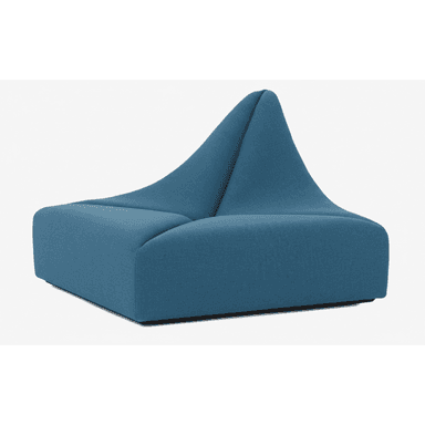 A contemporary, sculptural upholstered floor seating unit in a teal blue fabric. It features a low-profile, square base that transitions into a distinct, organic, conical backrest or support. The design is seamless and flowing, suggesting a comfortable, informal seating experience. The fabric appears textured and durable, suitable for modern interior settings. — 3D model (AI enhanced source)