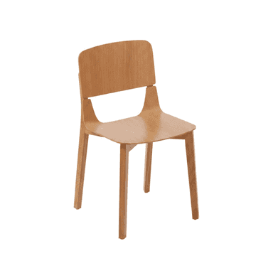 A modern dining chair constructed from light-toned bent plywood, featuring a contoured seat and a gently curved backrest, supported by four tapered legs. — 3D model (AI enhanced source)