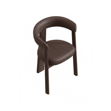 A contemporary dark brown wooden chair featuring a continuous, curved backrest that seamlessly transitions into integrated armrests. The seat is a matching dark wood, slightly contoured. The chair stands on four sturdy, straight legs, emphasizing smooth lines and a minimalist aesthetic. — 3D model (AI enhanced source)