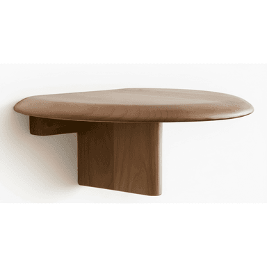 A D-shaped, wall-mounted floating shelf made of smooth, warm-toned wood, featuring a flat back edge for flush wall mounting and a gracefully rounded front and side profile. — 3D model (AI enhanced source)