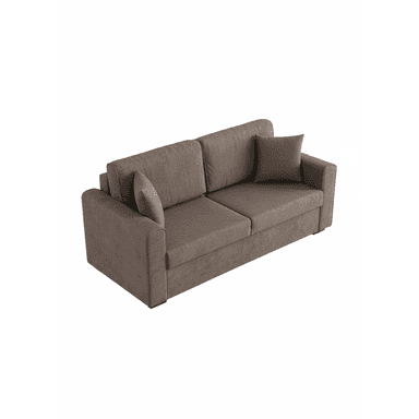 A modern two-seater sofa featuring a clean, minimalist design with tailored fabric upholstery. It has two individual seat cushions, two large back cushions, and straight track arms. A small square throw pillow is included, matching the sofa's upholstery. — 3D model (AI enhanced source)