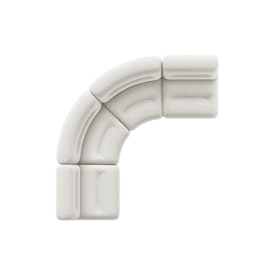 An overhead view of a modular L-shaped sectional sofa, composed of several upholstered units. The sofa features soft, rounded forms and is covered in a light-colored, textured fabric. — 3D model (AI enhanced source)
