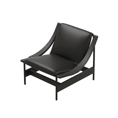 A modern lounge chair featuring a dark stained wooden frame with gracefully curved armrests and black upholstered seat and back cushions, designed for comfortable relaxation. — 3D model (AI enhanced source)
