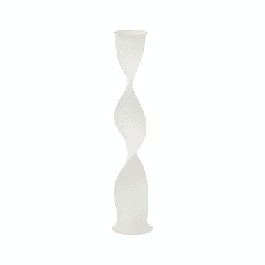 A tall, slender floor lamp featuring a sculptural, twisted design. The lamp is made from a frosted, translucent material, likely plastic or acrylic, which diffuses light evenly. Its form is a continuous helix, widening slightly at the top and bottom, presenting a modern and artistic aesthetic. The color is white or off-white, consistent with diffused light. — 3D model (AI enhanced source)