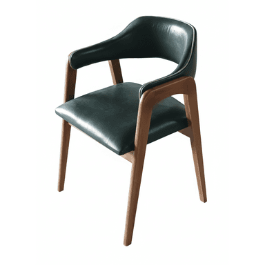 A contemporary armchair featuring a dark green upholstered seat and back with a light-toned wooden frame and integrated armrests. — 3D model (AI enhanced source)