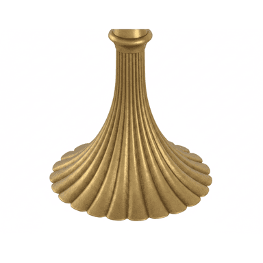 A decorative table base with a fluted, flared design reminiscent of a shell or a classical column pedestal. The top section is cylindrical with a subtle molding, transitioning into a series of vertical flutes that widen as they descend, culminating in a scalloped, petal-like edge. — 3D model (AI enhanced source)