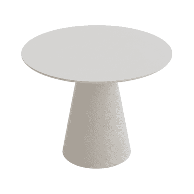 A light grey, round pedestal table with a conical base and a speckled concrete-like finish. — 3D model (AI enhanced source)
