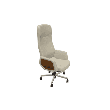 A high-back executive office chair with a padded, upholstered seat and back, integrated armrests with wooden accents, and a five-star swivel base with casters. — 3D model (AI enhanced source)