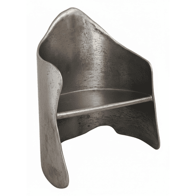 A futuristic-looking chair or stool with a distinctive curved seat and back. The piece appears to be made from a single molded piece of metal, creating a seamless, sculptural form. It has a high, almost helmet-like back that curves inwards. A horizontal bar extends across the front of the seat area, possibly for support or aesthetic. The overall design is minimalist and avant-garde, suggesting a modern or designer piece. — 3D model (AI enhanced source)
