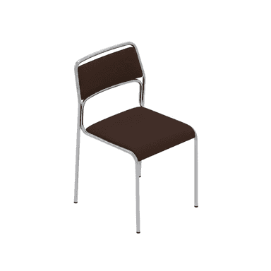 An armless side chair featuring a polished chrome tubular metal frame with a dark brown upholstered seat and backrest. The chair is presented against a plain white background. — 3D model (AI enhanced source)