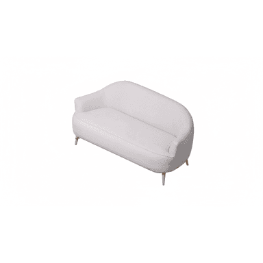 A contemporary two-seater sofa with a curved, asymmetrical backrest and low-profile design. It features upholstered seating and back, with a single continuous armrest that extends along one side and curves around the back. The sofa is supported by four tapered wooden legs. — 3D model (AI enhanced source)