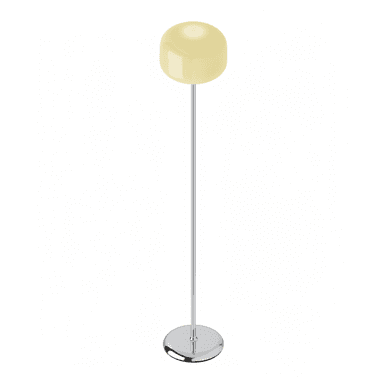 A contemporary floor lamp featuring a polished chrome base and stem, topped with a frosted yellow globe-shaped shade. — 3D model (AI enhanced source)