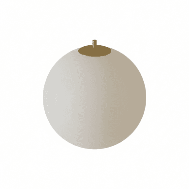 A minimalist spherical lamp shade crafted from opal glass, featuring a small, polished brass cap at its top. The shade is uniformly milky white, designed to diffuse light softly. The brass element provides a subtle metallic accent to the smooth, round form. — 3D model (AI enhanced source)