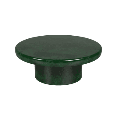 A circular coffee table with a dark green, polished top and a cylindrical base. The material has a marbled pattern. — 3D model (AI enhanced source)