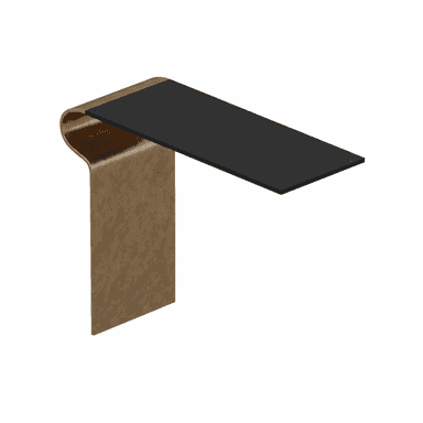 A sleek, modern cantilevered console table featuring a dark rectangular top and a single, curved, textured brass base. — 3D model (AI enhanced source)