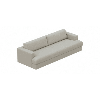 A modern, light grey upholstered seating unit featuring a single armrest and a backrest composed of two separate cushions. The piece has a substantial, low-profile base and seat, indicating a design focused on comfort and lounging. — 3D model (AI enhanced source)
