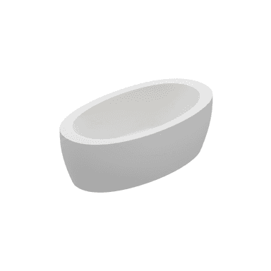 A pristine white freestanding oval bathtub rendered against a plain white background, showcasing a modern, minimalist design with smooth, continuous curves. — 3D model (AI enhanced source)