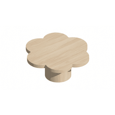 A uniquely shaped coffee table with a rounded, segmented top resembling a flower or clover. The base is a simple cylindrical pedestal. — 3D model (AI enhanced source)