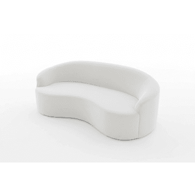 A white, curved sofa with a continuous backrest and seat, exhibiting a contemporary design. The piece has soft, rounded edges and appears to be upholstered. — 3D model (AI enhanced source)